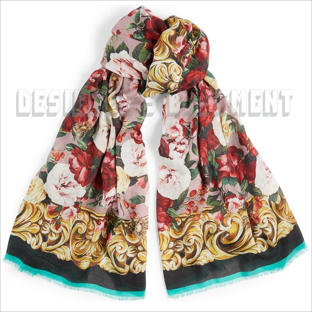 DOLCE & GABBANA modal & cashmere blend BAROQUE ROSES fringed 52"x77" long Shawl - Picture 4 of 5
